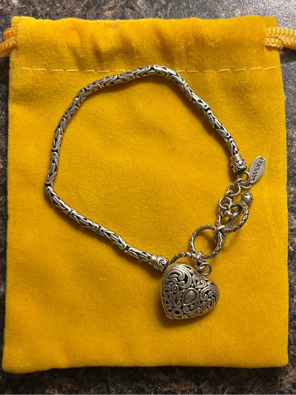 Brighton non Silver Filigree Heart bracelet with Toggle Charm